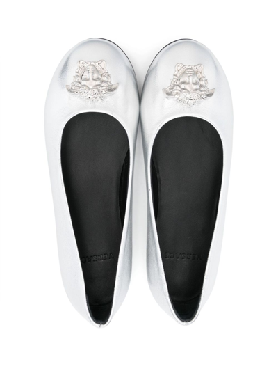 Shop Versace Medusa Leather Ballerina Shoes In 银色