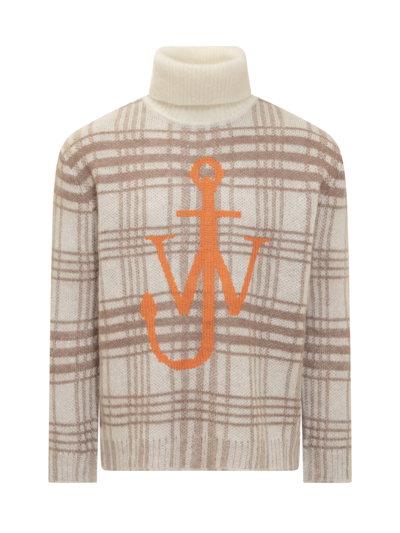 Shop Jw Anderson Tartan Turtleneck Sweater In Off White/brown