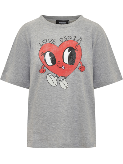 Shop Dsquared2 T-shirt With Print In Grey Melange