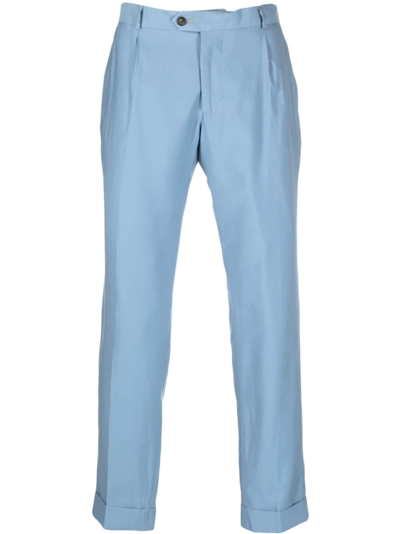 Shop Reveres 1949 Straight Leg Tailored Trousers With Pressed Crease In Light-blue Viscose Man In Light Blue