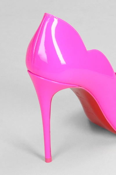 Shop Christian Louboutin Hot Chick Sling 100 Pumps In Fuxia Patent Leather
