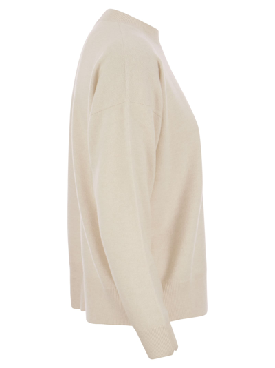 Shop Peserico Crew-neck Sweater In Wool, Silk And Cashmere Blend In Ivory