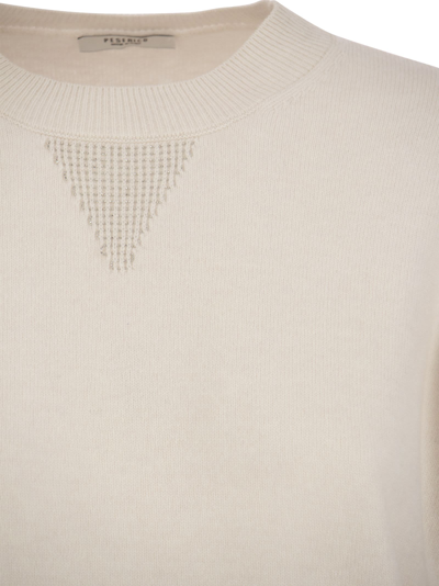 Shop Peserico Crew-neck Sweater In Wool, Silk And Cashmere Blend In Ivory