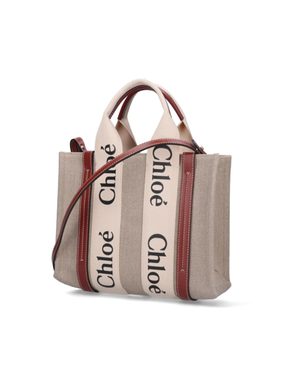 Shop Chloé Woody Small Tote Bag In Beige