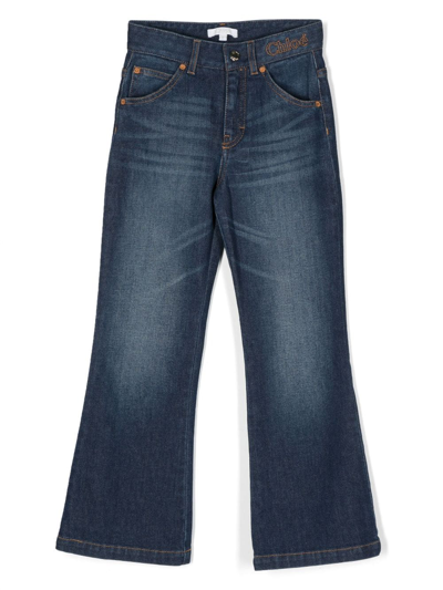 Shop Chloé Chloe Jeans Blu In Denim Di Cotone Stretch Bambina