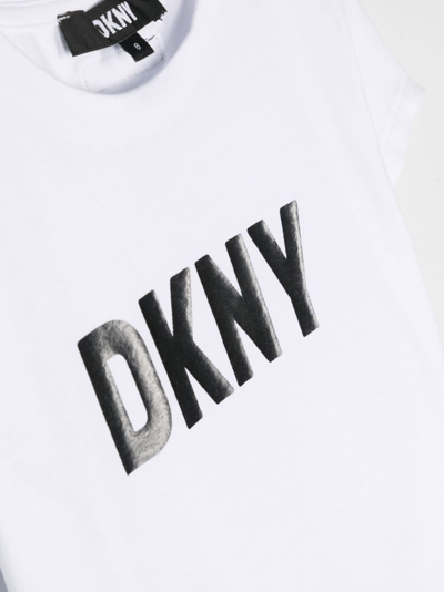 Shop Dkny T-shirt Bianca In Jersey Di Cotone Bambino In Nero