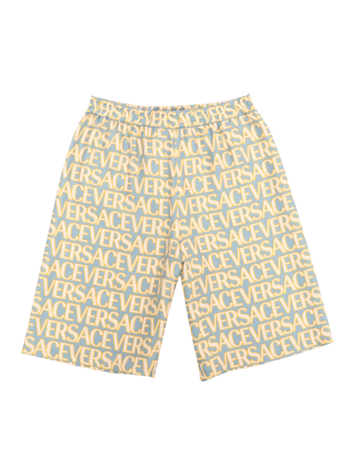 Shop Versace All-over Logo Shorts In Light Blue