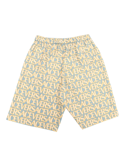 Shop Versace All-over Logo Shorts In Light Blue
