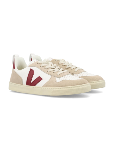 Shop Veja V-10 Laces Sneakers In White/red