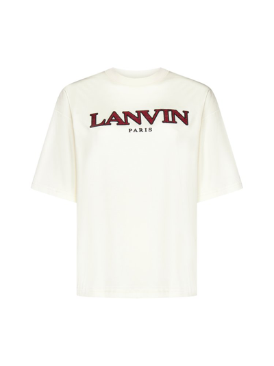 Shop Lanvin Logo Embroidered Crewneck T In White