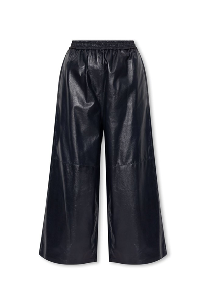 Shop Loewe Cropped Leather Trousers In Black