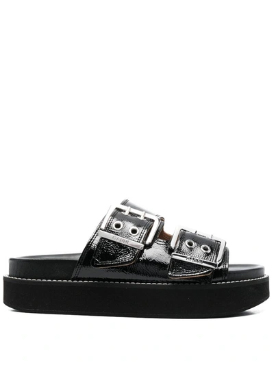 Shop Ganni Leather Chunky Sandals In Black