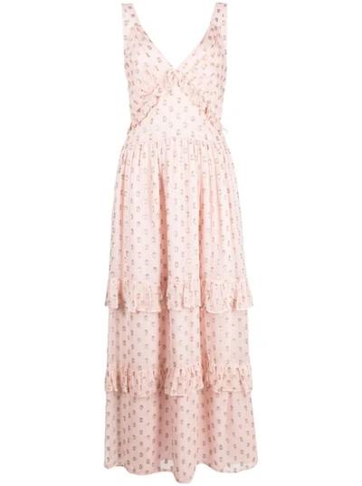 Shop Twinset Ruffle-detail Maxi Dress In Pink Viscose Woman
