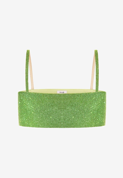 Shop Nué Charlotte Crystal Embellished Crop Top In Green