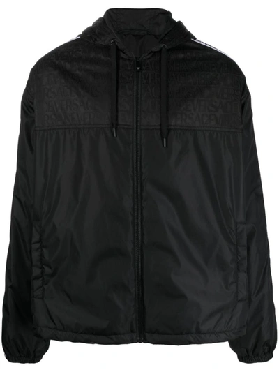 Shop Versace Logo Hooded Jacket In Black