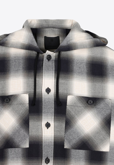 Shop Givenchy Checked Shirt With Hood In Monochrome