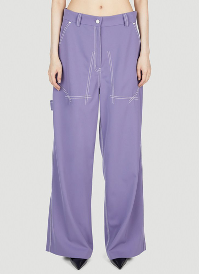 Shop Stella Mccartney Contrast Stitch Tailored Trousers In Purple
