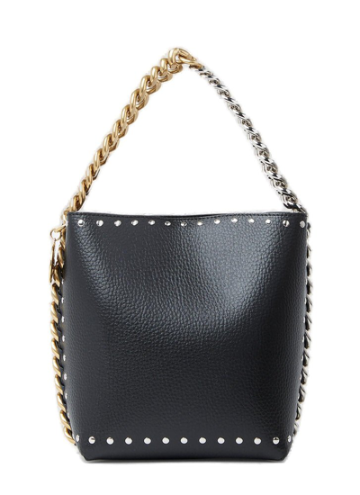 Shop Stella Mccartney Frayme Grainy Studded Bucket Bag In Black