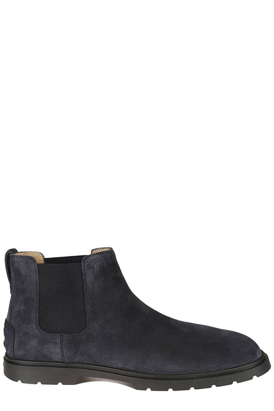 Shop Tod's Tronchetto Round Toe Boots In Blue