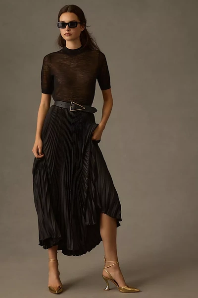 Shop Mac Duggal Pleated Satin Skirt In Black