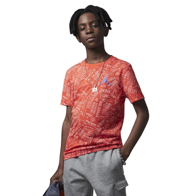 Shop Jordan Boys  Sneaker School 23 Aop T-shirt In Red/blue