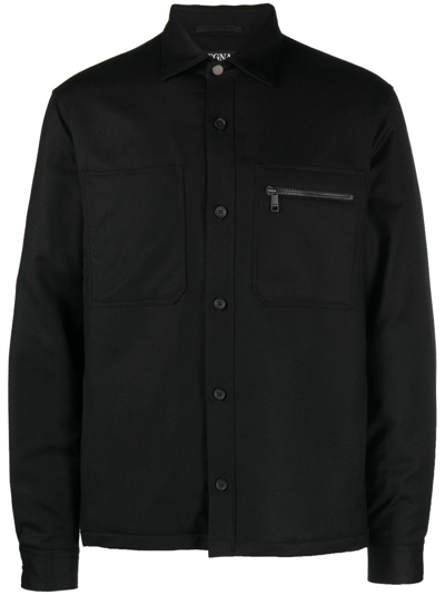 Shop Zegna Black Point-collar Wool Shirt