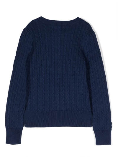 Shop Ralph Lauren Embroidered Cable-knit Jumper In Blue