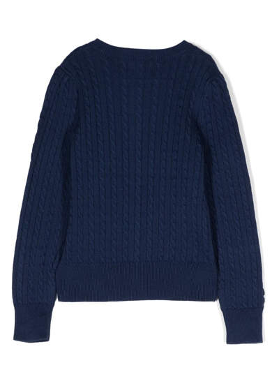 Polo Ralph Lauren Embroidered Cable-knit Jumper In Blue