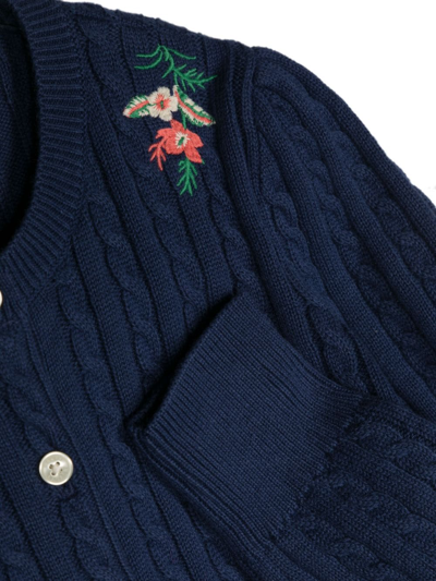 Shop Ralph Lauren Embroidered Cable-knit Jumper In Blue