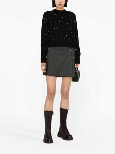 Shop Alessandra Rich Pleated Virgin Wool-blend Miniskirt In Grey