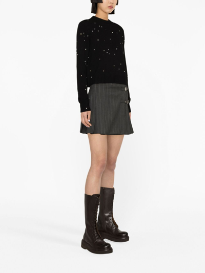 Shop Alessandra Rich Pleated Virgin Wool-blend Miniskirt In Grey