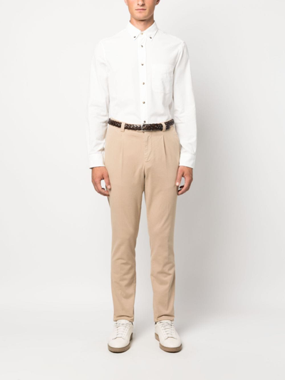 Shop Brunello Cucinelli Tapered Twill Chino Trousers In Brown