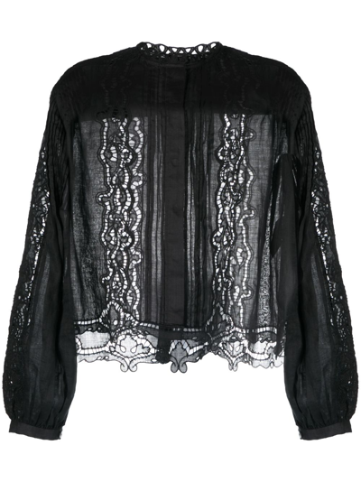 Shop Isabel Marant Lace-trim Ramie Blouse In Black
