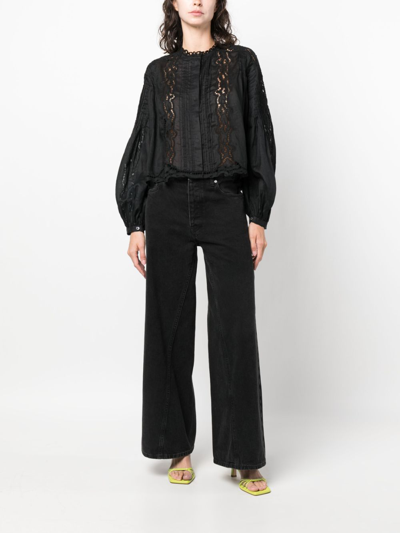 Shop Isabel Marant Lace-trim Ramie Blouse In Black