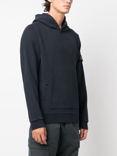 Shop Stone Island Compass-patch Cotton Hoodie In Blue