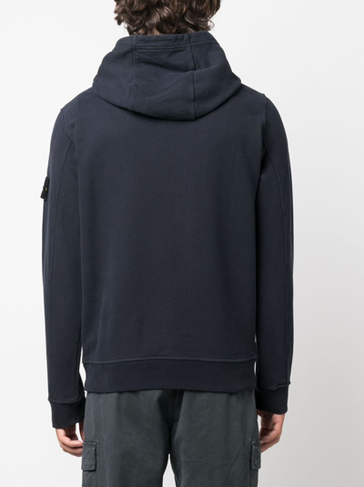 Shop Stone Island Compass-patch Cotton Hoodie In Blue