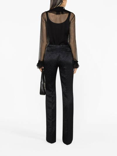 Shop Etro Floral-jacquard Flared Satin Trousers In Black