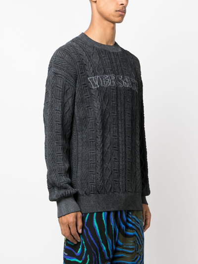 Versace Knit With Greek Braid Work In Black