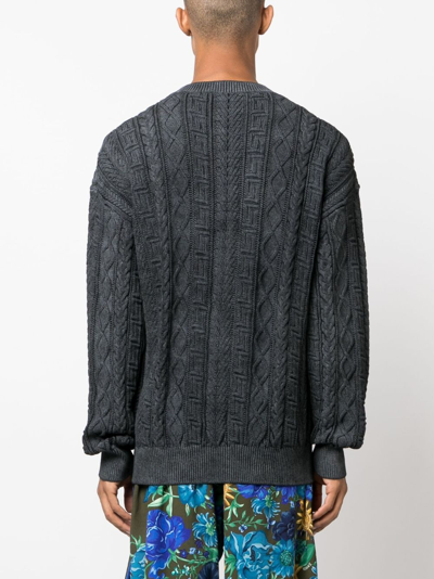 Shop Versace Greca Cable-knit Jumper In Black
