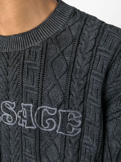 Shop Versace Greca Cable-knit Jumper In Black