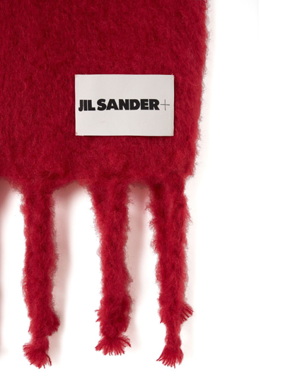 Shop Jil Sander Logo-patch Chunky-knit Scarf In Red