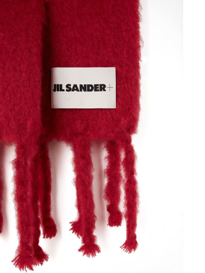 Shop Jil Sander Logo-patch Chunky-knit Scarf In Red