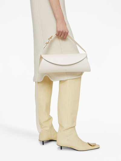 Shop Jil Sander Large Cannolo Leather Shoulder Bag In White