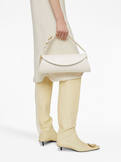 Jil Sander Small Leather Shoulder Bag With Adjustable Handle In White