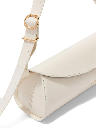 Jil Sander Small Leather Shoulder Bag With Adjustable Handle In White