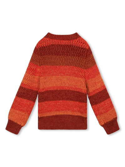 Chloé Logo-embroidered Stripe-pattern Jumper In Red