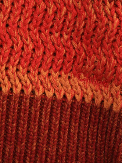 Chloé Logo-embroidered Stripe-pattern Jumper In Red