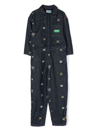 Kenzo Embroidered-detail Jumpsuit In Blue