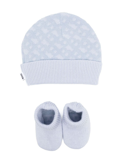 Shop Bosswear Printed Hat And Slippers Set In Blue