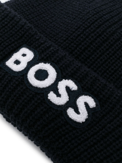 Shop Bosswear Embroidered-logo Beanie Hat In Blue